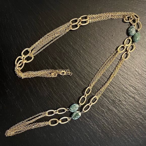 Semi Precious Green Jasper Multi Stone Gold Tone Chain Necklace - Picture 2 of 12